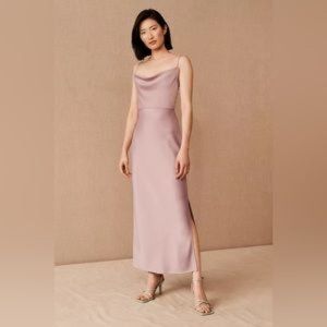 BHLDN CALI SATIN CHARMEUSE MIDI DRESS